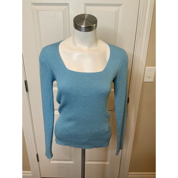 ETRO Shimmering Light Blue Wool Thin Rib Knit Top Size 842
